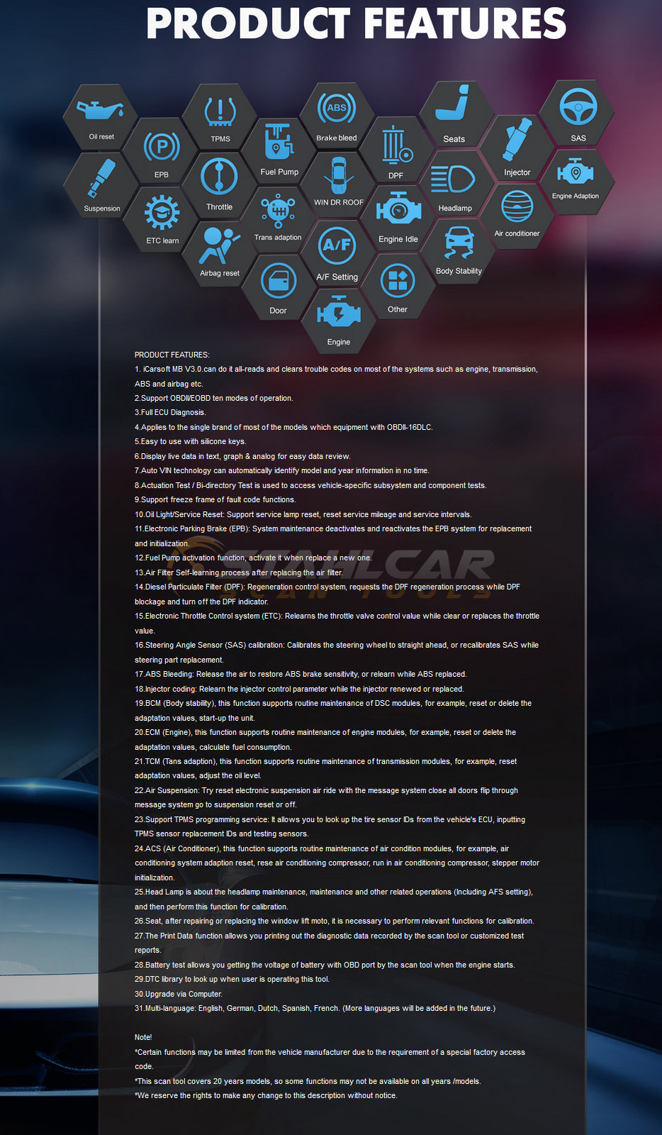 iCarsoft MB v3.0 Mercedes Benz/Sprinter Scan Tool